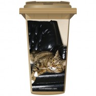 Cat On A leather Chair Wheelie Bin Sticker Panel